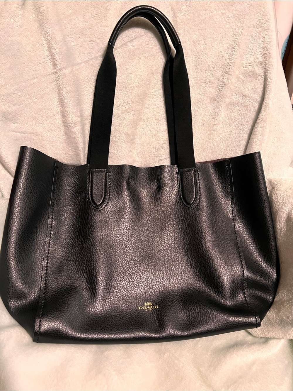 Coach Black Pebbled Leather Tote with Gold Logo